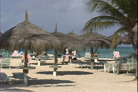 Beach Palapas-zoom 库存影片 816378