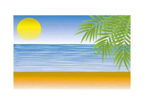 Beach with palm leaves Stock Illustration