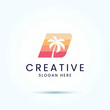 Beach Palm Tree Letter D Logo Design Vector Image Stock-Illustration