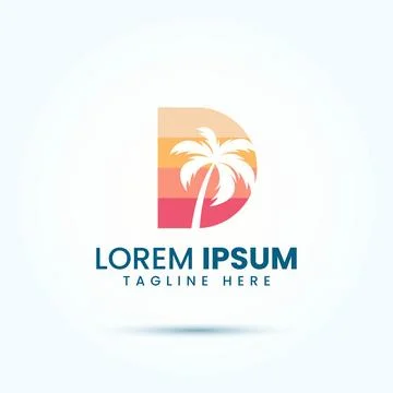 Beach Palm Tree Letter D Logo Design Vector Image Stock-Illustration
