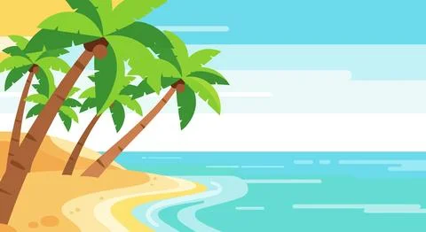 A beach with palm trees and a blue ocean Stock Illustration