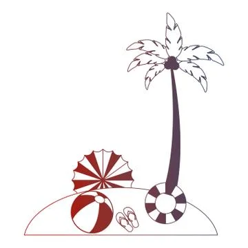 Beach palm umbrella float ball sandals Stock Illustration