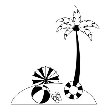 Beach palm umbrella float ball sandals Stock Illustration