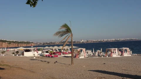 Beach panoramic view of the Mediterranean Sea in Turkey. City Beach of Anta.. Stock Footage 259825420