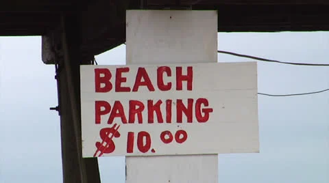 "Beach Parking $10" sign Stock Footage 24395327