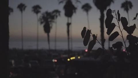 Beach Parking Lot Rack Focus after Sunset with Bokeh 스톡 동영상 83607578