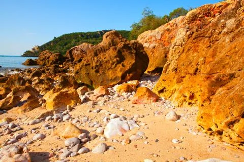 Beach in the Parque Natural da Arrabida, Setubal peninsula, Portugal Stock Photos