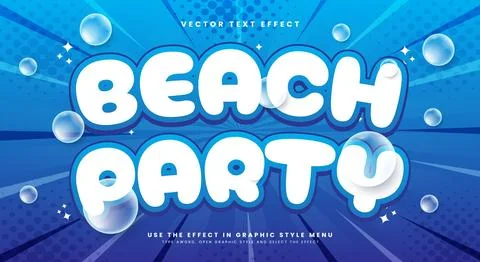 Beach Party 3d editable text effect Template Stock Illustration
