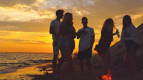 Beach party dancing. Slow-motion shooting. Stock Footage 93581527