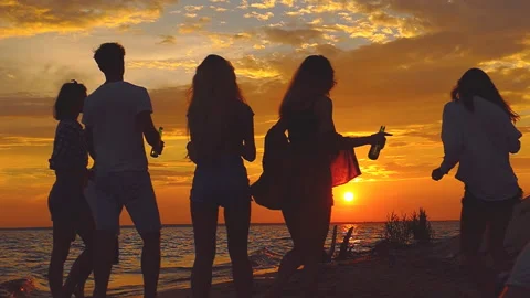 Beach party dancing. Slow-motion shooting. Stock Footage 94057268