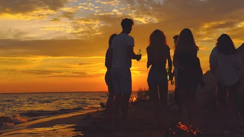 Beach party dancing. Slow-motion shooting. Stock Footage 94057321