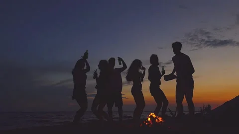 Beach party dancing. Slow-motion shooting. Stock Footage 95898448