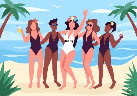 Beach party flat color vector illustration Stock Illustration