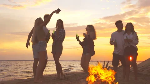 Beach party, friends. Stock Footage 95145738