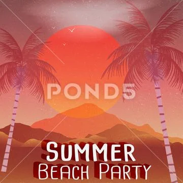 Beach Party Poster with Palm Trees - Vector Illustration Illustration ...