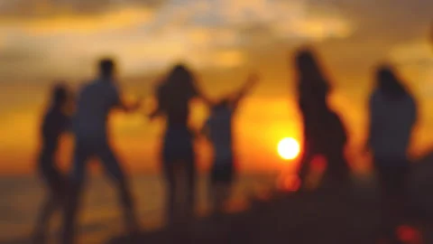 Beach party. Slow-motion blur shooting. Stock Footage 93779969