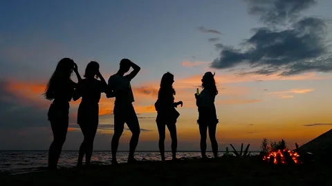 Beach party. Slow-motion shooting. Stock Footage 93580009