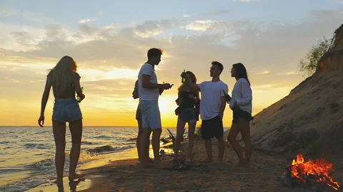 Beach party. Slow-motion shooting. Stock Footage 93580421