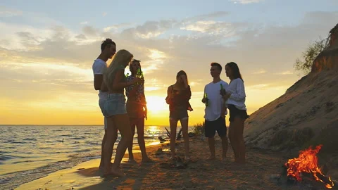 Beach party. Slow-motion shooting. Stock Footage 93580526