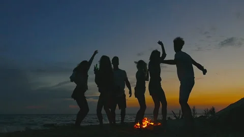 Beach party. Slow-motion shooting. Stock Footage 94056508