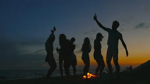 Beach party. Slow-motion shooting. Stock Footage 95671274