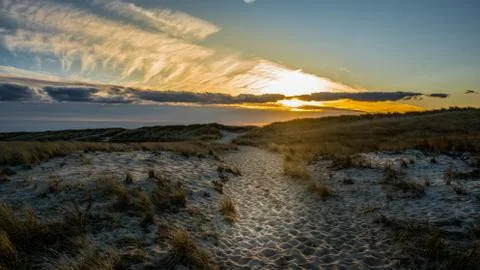Beach Path Sunset Stock Photos