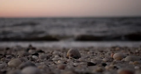 Beach Pebbles, Close Up Shot , Sunset Vidéo 152740795