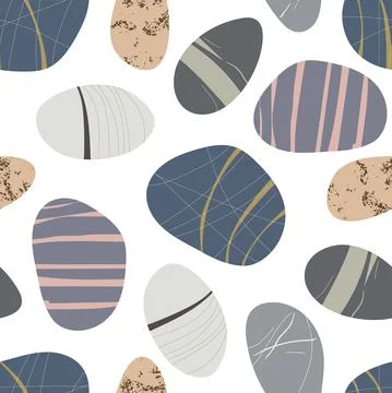 Beach pebbles seamless pattern. Hand drawn various shapes. Modern illustration Stock Illustration