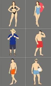  beach people in different poses	 Illustrazione stock