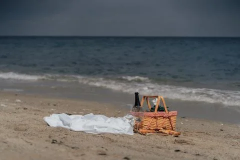 Beach Picnic by the Ocean Stock Photos