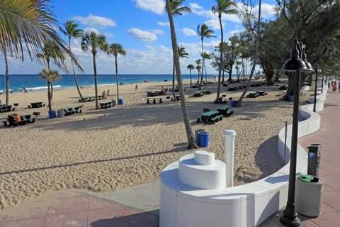 Beach picnic table area Stock Photos