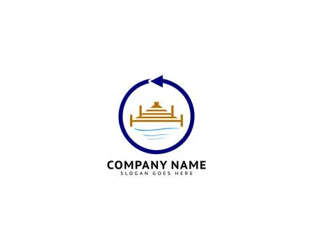 Beach Pier Dock Logo Design Vector Ilustración de archivo