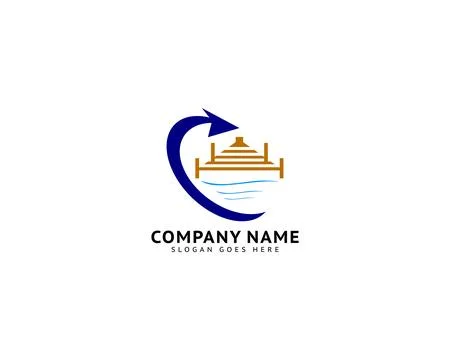 Beach Pier Dock Logo Design Vector Stock Illustration