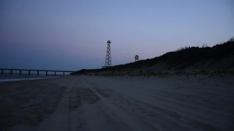 Beach with Pier Stock Footage 71247427