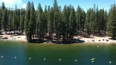 The beach at pinecrest lake provides lots of activities for families Stock Footage 131334545