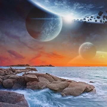Beach planet landscape Stock Illustration