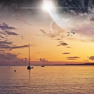 Beach planet landscape Stock Illustration