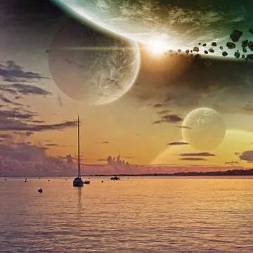 Beach planet landscape Stock Illustration