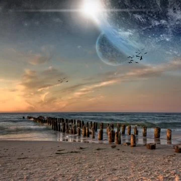 Beach planet landscape Stock Photos