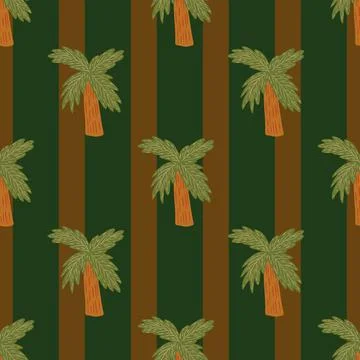 Beach plants seamless nature pattern with doodle palm tree ornament. Browna a Stockillustratie
