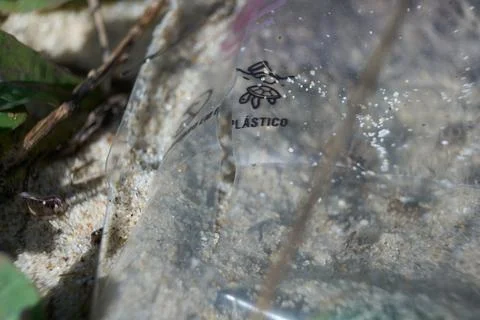Beach plastic pollution Foto stock