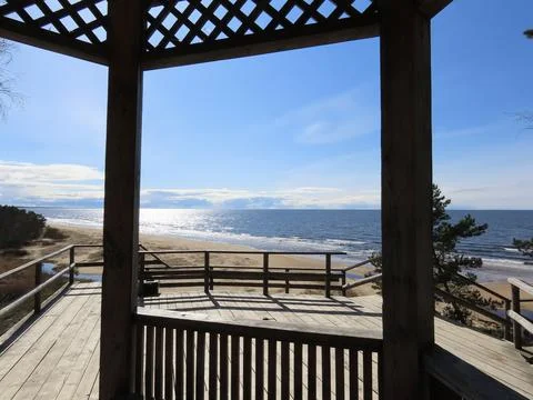 Beach platform with railing Foto stock