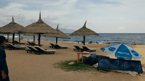 Beach. Point of view of a tourist walking along the uncrowded beach. Video stock 104189072