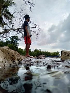The beach is polluted by garbage Stock Photos