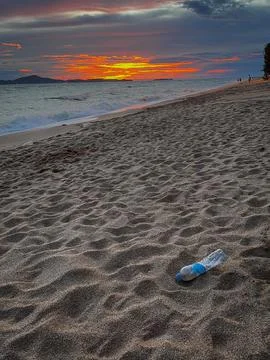 Beach polluted with plastic waste.environmental problems of humanity Фото
