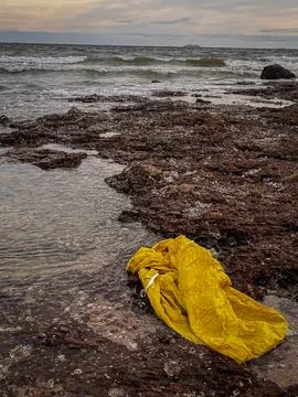 Beach polluted with plastic waste.environmental problems of humanity Фото
