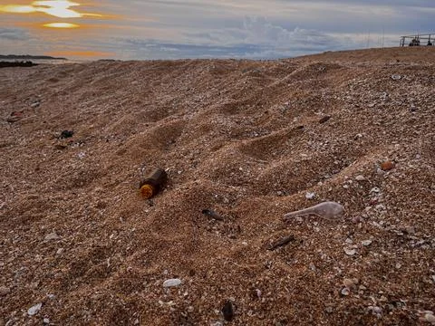 Beach polluted with plastic waste.environmental problems of humanity Stock Photos