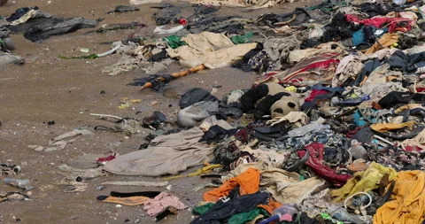 Beach Pollution garbage trash Cape Coast Ghana Africa 4K Stock Footage 156765354