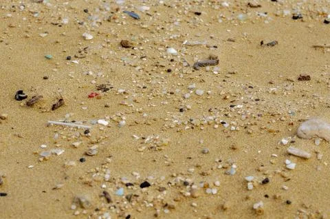 Beach Pollution with Microplastics and Debris Stock Photos