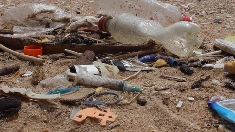 Beach pollution.Environmental pollution. Stock Footage 102584192